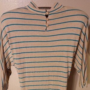 Striped Beige and Blue Button-Up Top